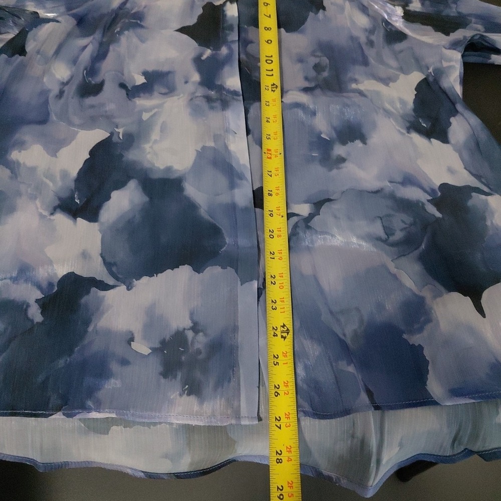 Susan Graver OCCASIONS Tunic Blouse Top LARGE‎ Blue Floral Sheen Flowing Sheer - Picture 10 of 12